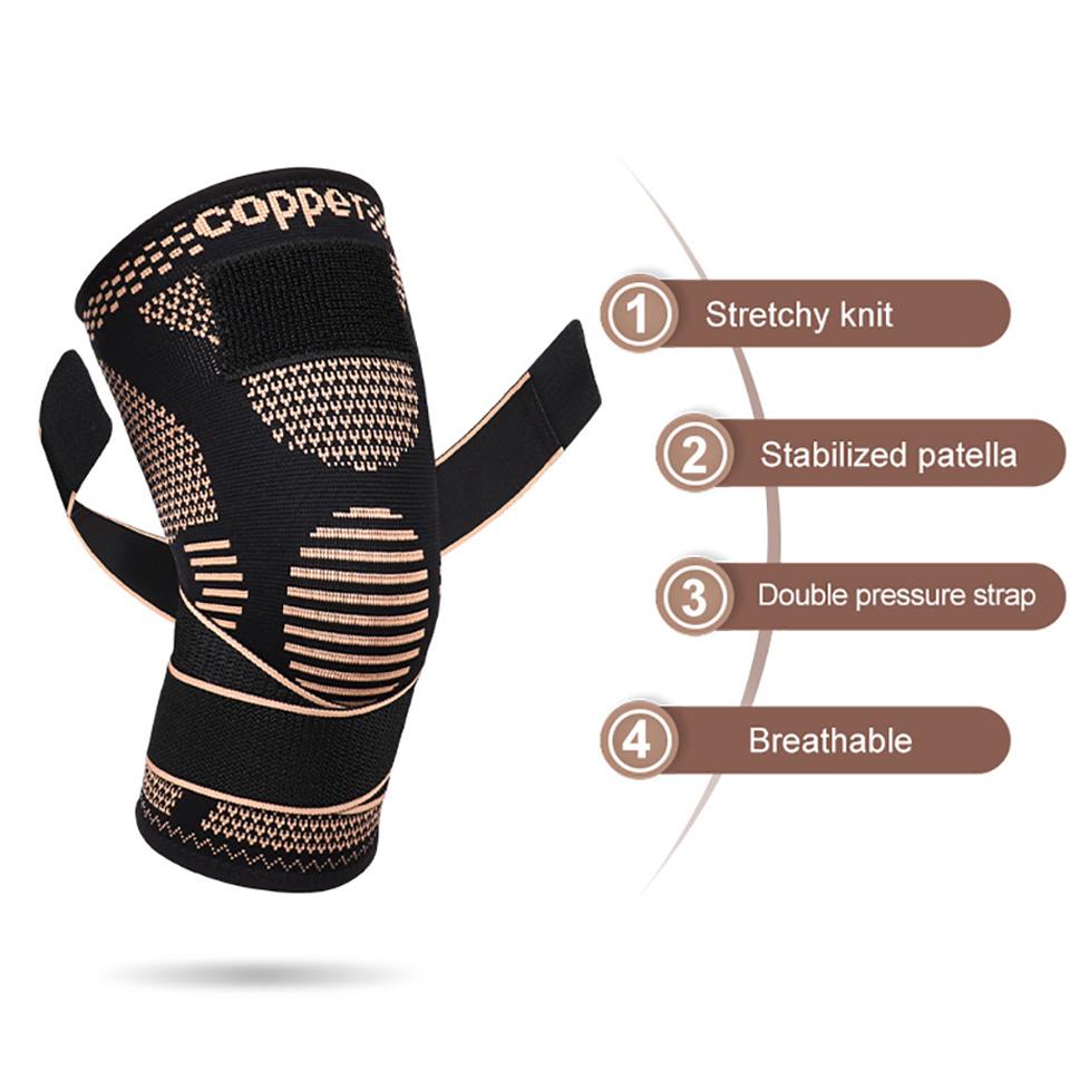1Pcs Knee Support Knitted Nylon Copper Ion X-Type Stable Patella Compression Straps Ligament Strain Knee Pads Men Women