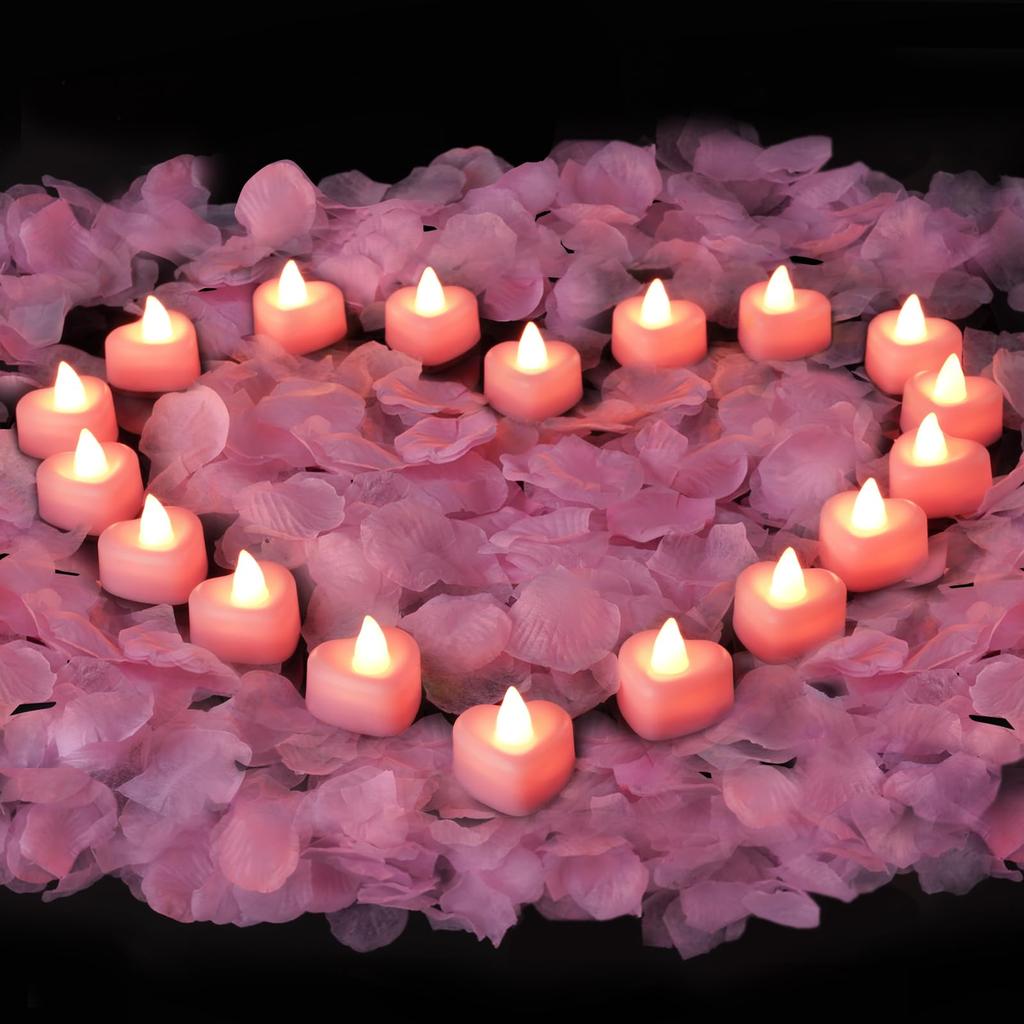 24pcs Heart Shape LED Flameless Tealight Candles Decorations  For Romantic Night Valentine's Day  Wedding Anniversary Or Table D