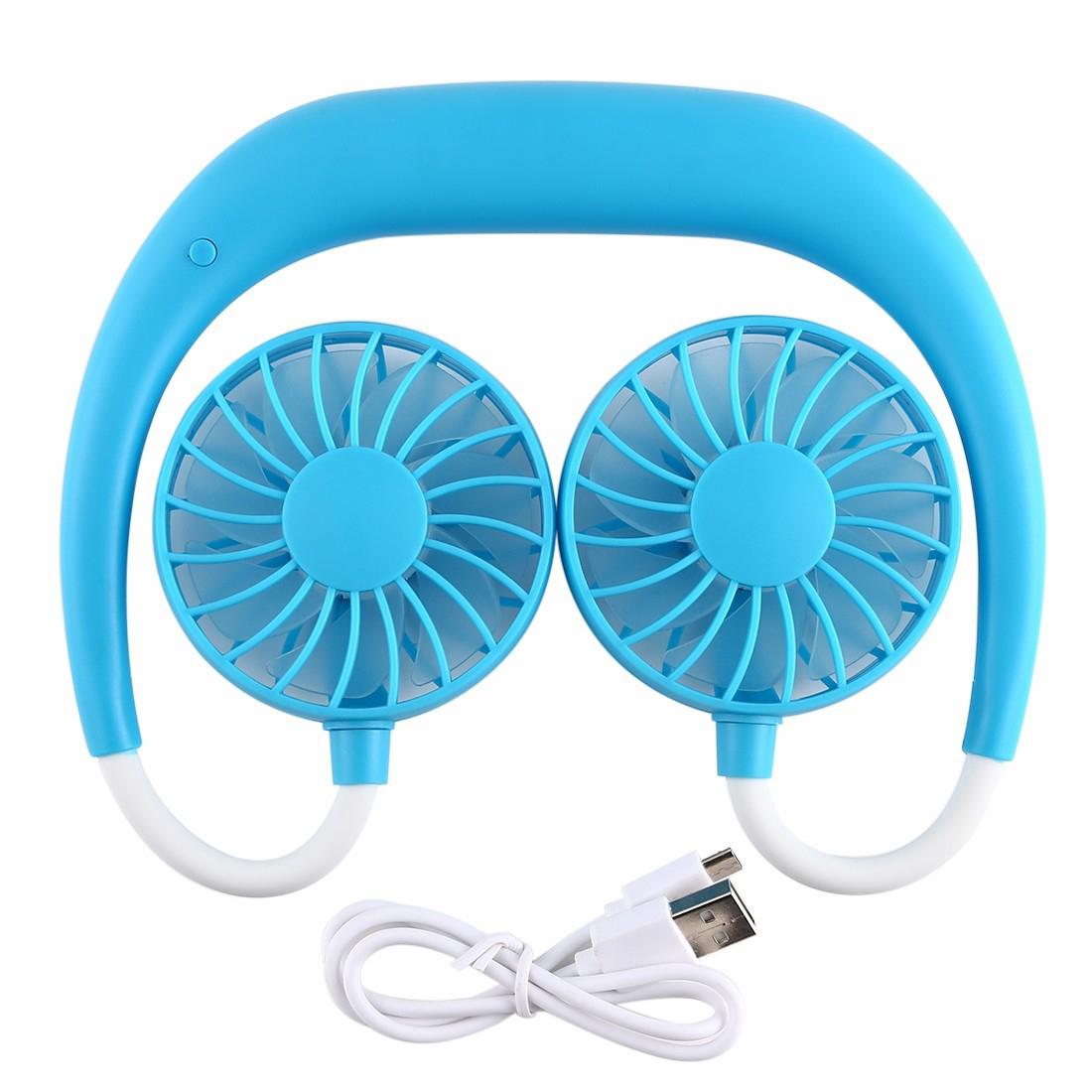 

Wearable Neckband Mini Dual-Fans 3 Wind Speeds Adjustable USB Rechargeable Blue