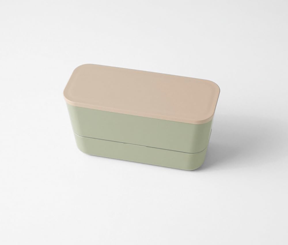 Takenaka SUKITTO Lunch Bento Made in Two-Tier Box, Japan, Khaki, (Top Tier) 380ml, (Bottom Tier) 220ml, T-36400