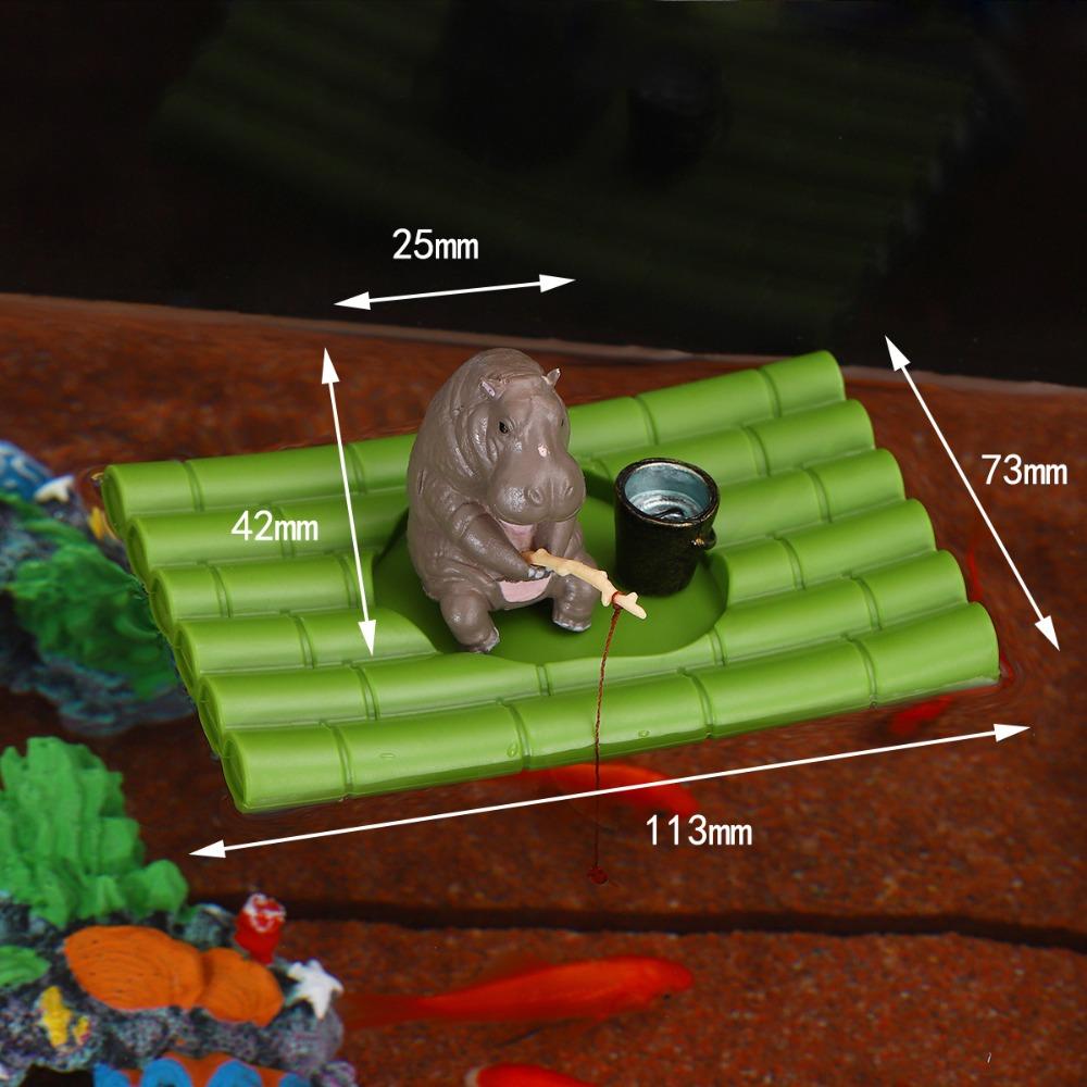 Mini Panda Fishing Raft Auto-Floating Fishing Ornament Aquarium Bamboo Raft Decor  Fish Tank Decor Style 2