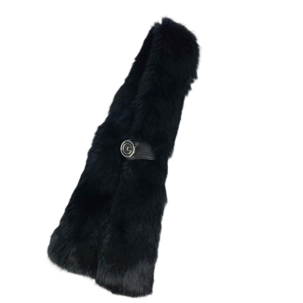 GUCCI 185746 G logo Fur tippet  Scarf fur Black