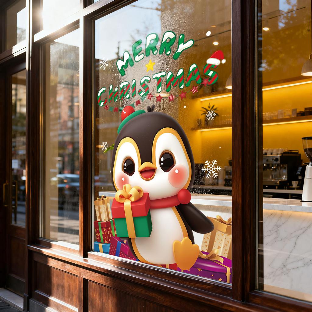 Christmas Penguin Glass Window Shopping Mall Atmosphere Decoration Electrostatic Stickers