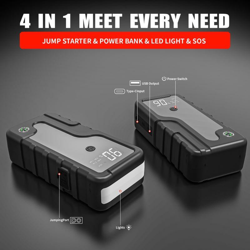 5000A Heavy Duty Jump Starter for Truck SUV Car, Air Compressor, QC3.0 Fast Charger, Booster Pack with LED Emergency Light.