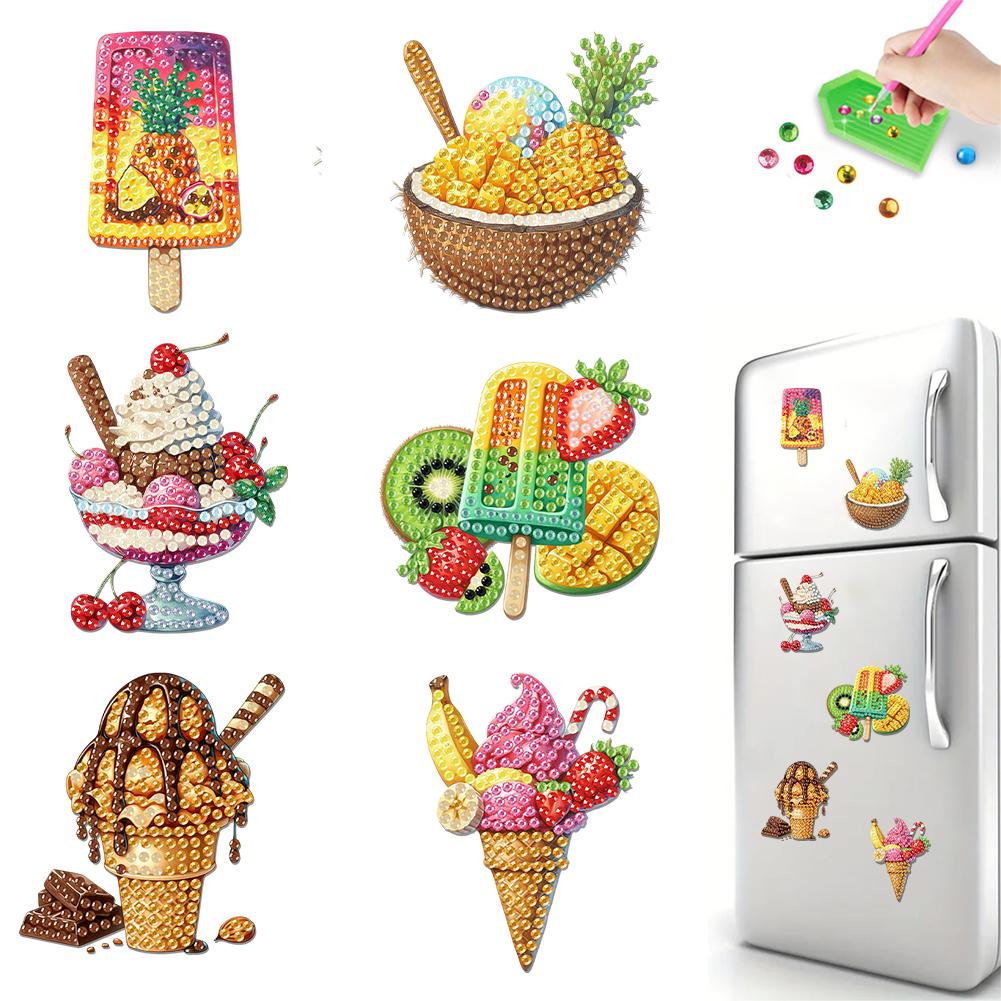 6Pcs 2D/Flat DIY Diamond Painting Fridge Magnets Crystal Sparkling Diamond Magnets Set for Refrigerator Mailbox Decor