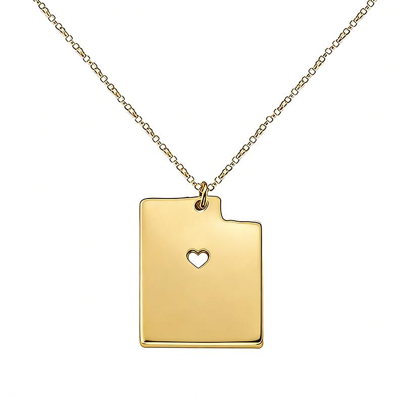 Trendy Hollow Heart Utah Necklace Stainless Steel United States Map Pendants Necklaces Jewelry золотой