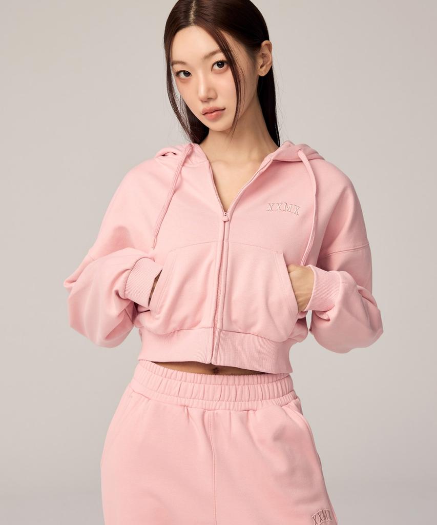 Xexymix Warm Cotton Crop Zip-Up Hoodie Black