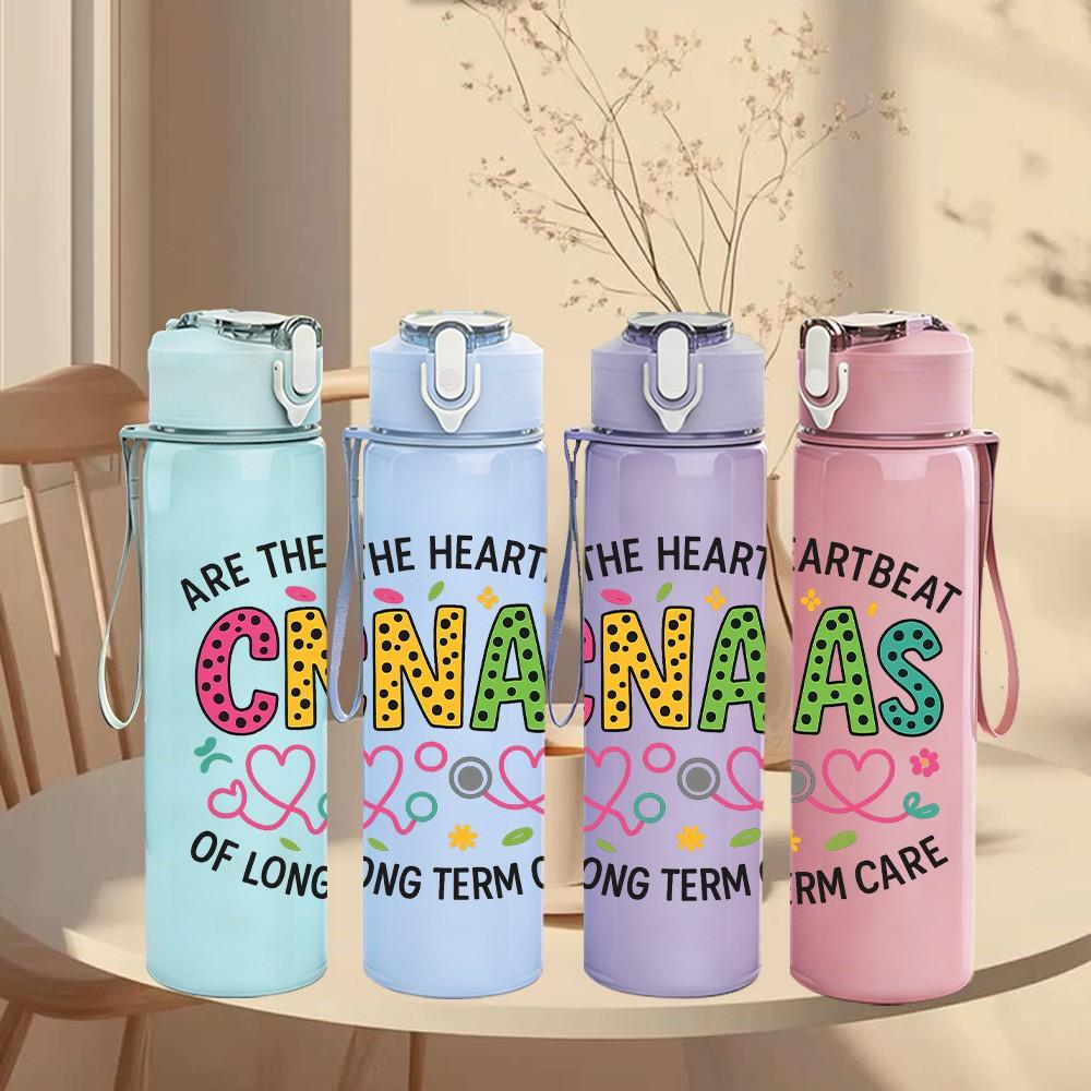 1PC Cnas Long Term Care Heart Floral 750ml Color Plastic Sports Water Bottle Leakproof Flip Straw Lid Suitable for Sports Office Home Use