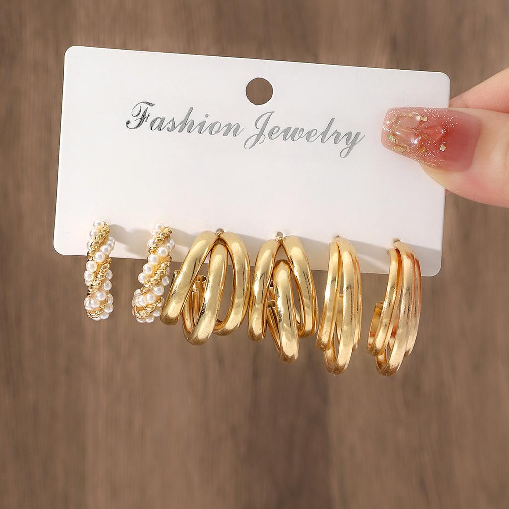 Hot-selling earrings set pair of creative retro pearl leopard geometric temperament C-shaped earrings