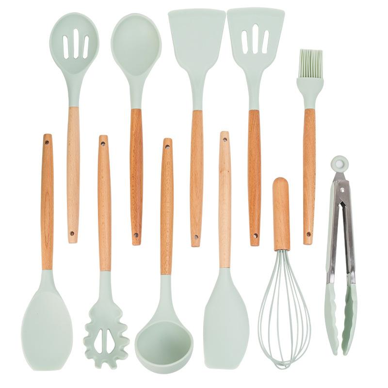 12 Pieces in 1 Set Silicone Kitchen Accessories Cooking Tools Kitchenware Cocina Silicone Kitchen Utensils With Wooden Handles