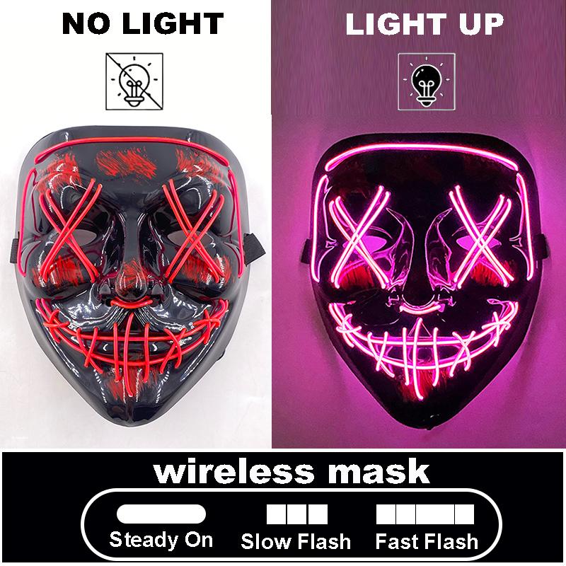 High Quality Rave Mask Decor Cosplay Purge Mask Halloween Horror Led Luminous Mask For Makeup Prom Party Cosplay Costume