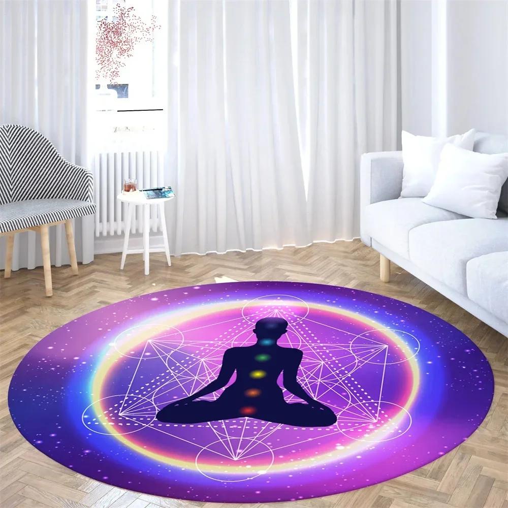 Psychedelic Boho Mandala Chakra Round Rug Meditation Carpet For Living Room Bathroom Circle Doormat Yoga Mats Bedroom Floor Mat