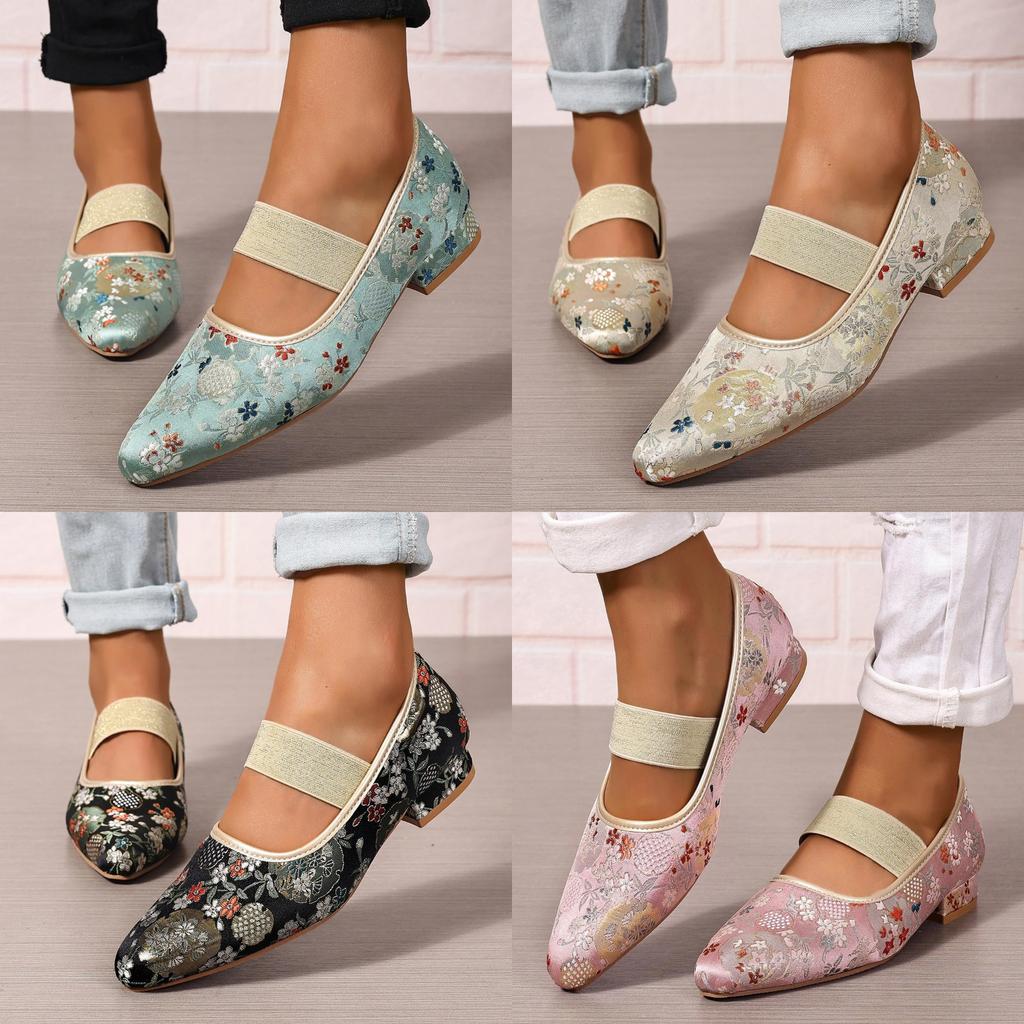 Damen Florale Bestickte Spitzschuh Loafers Flats Bequeme Mode Arbeitsschuhe Niedrige Absatz Pumps