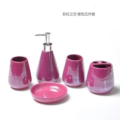 Colorful Pearl Ceramic Soap Dispenser, Toothbrush Holder, Bathroom Supplies, Toothpaste Dispenser, Wedding Gift, Five Piece Set