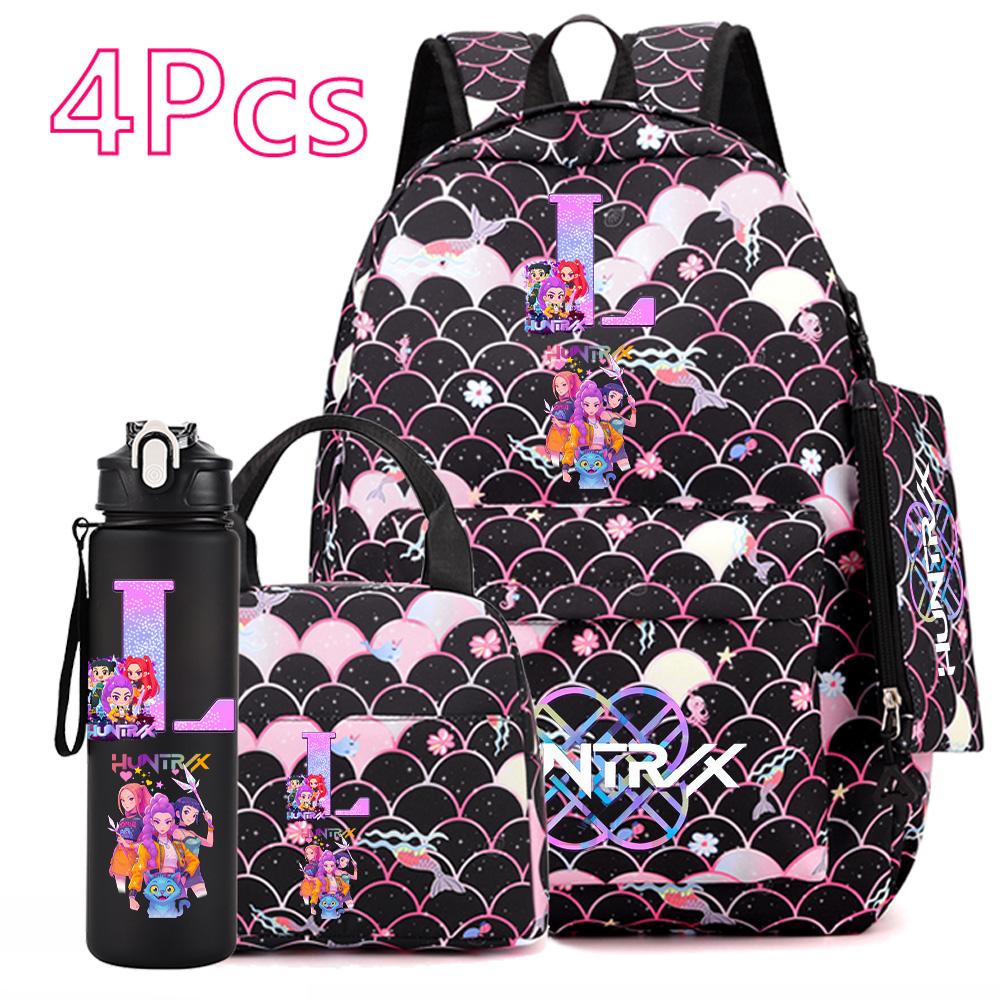 4Pcs/set Anime Printed Backpack Large Capacity Bookbag HandBag Case Bag with 750ml Water Bottler Boy Girl SchoolBag Mochila