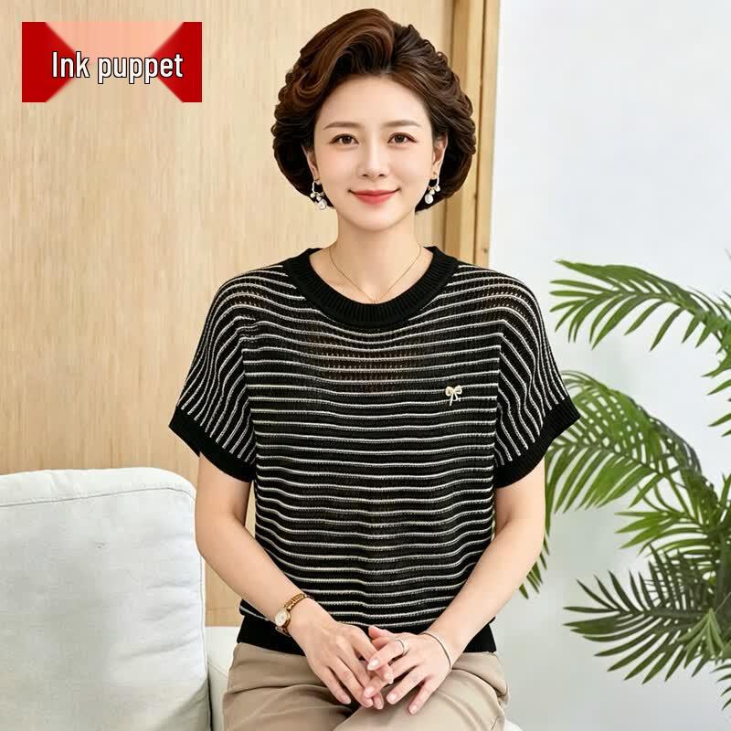 Women s Striped Short Sleeve Summer T-shirt One Size