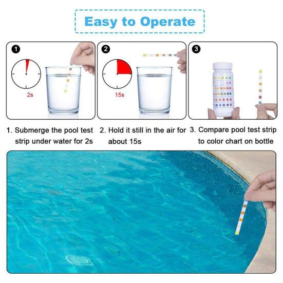 50Pcs 6-in-1 Pool PH Residual Chlorine Alkalinity Hardness Test Paper Strip