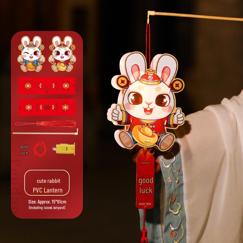 Mid-Autumn Festival DIY Handheld Lantern Kit - Children s Rabbit & Flower Lanterns with Jade Rabbit Design, Fun and Cute. DIY Kit