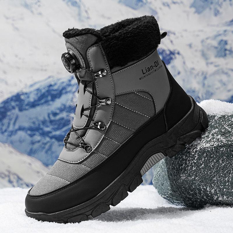 Large Size High-top Mens Cotton Shoes Snow Boots Keep Warm Plush Lining Breathable Waterproof Fabric Non-slip Soles Safe Shoe