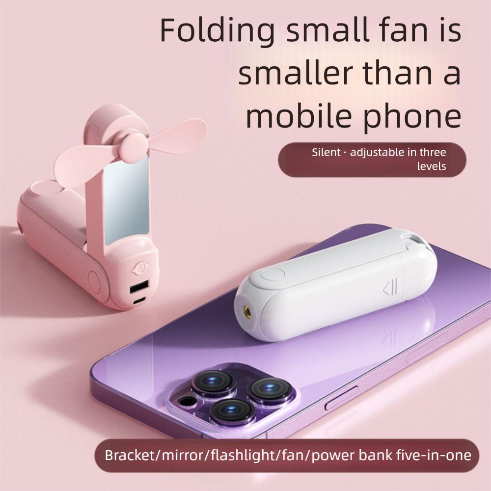 

5 in 1 Mini Handheld Foldable Fan 3 Speed Small Electric Fan Student Dormitory білий
