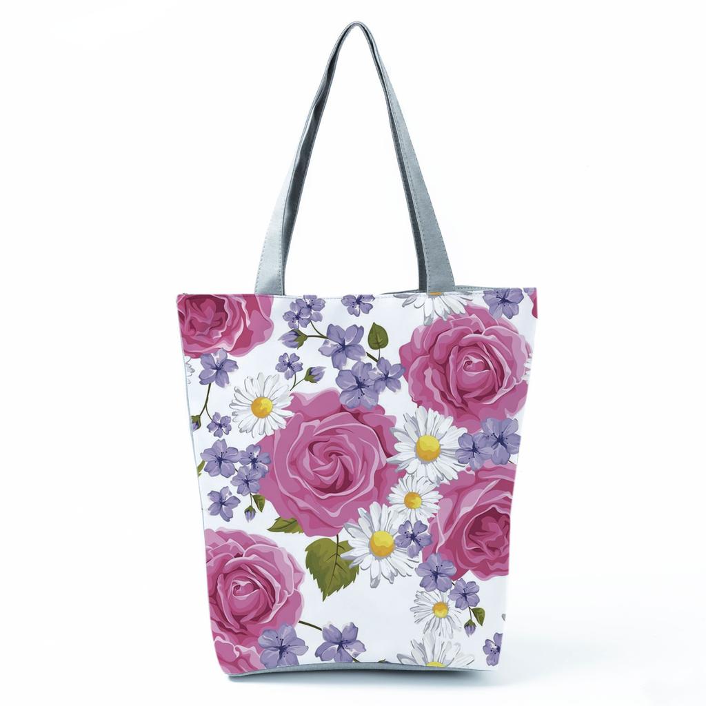 High Capacity Shoulder Bag Shopping Bags Bright Colors Floral Print Handbag Casual Travel Multi Functional Beach Bag Commuting Tote Bag