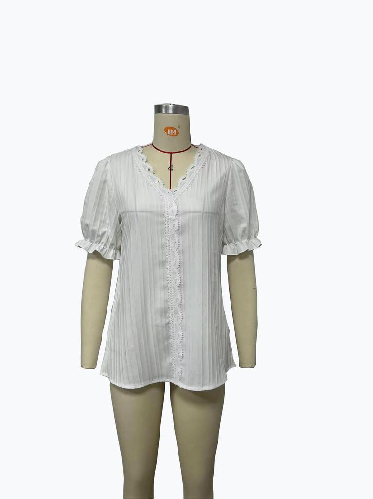 2023 Summer Women's European and American Fashion Hollow Short-Sleeve Shirt