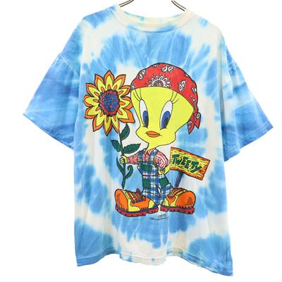 tultex 00. léta Staré Looney Tunes Tweety Tričko s krátkým rukávem L modré Tie-dye Pánské Použité