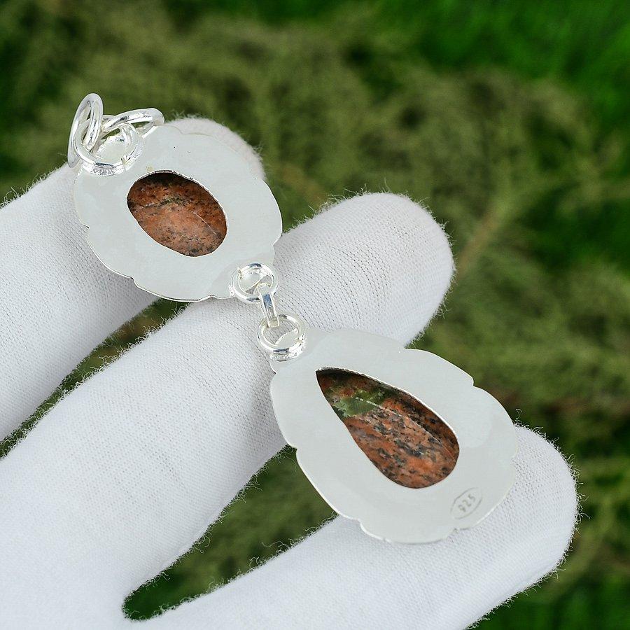 Natural Grass Garnet Gemstone Pendant Orange 925 Sterling Silver Indian Jewelry