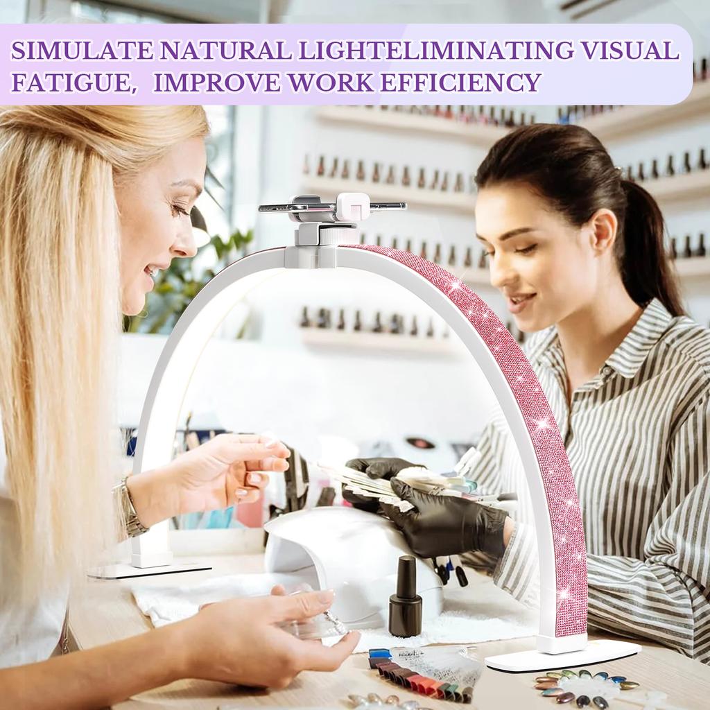DianaBeauty Half Moon Light 35W Nail Desk Lamp U Shaped 364 LEDs Fill Light with Phone Holder Foldable Table Lamp for Manicure