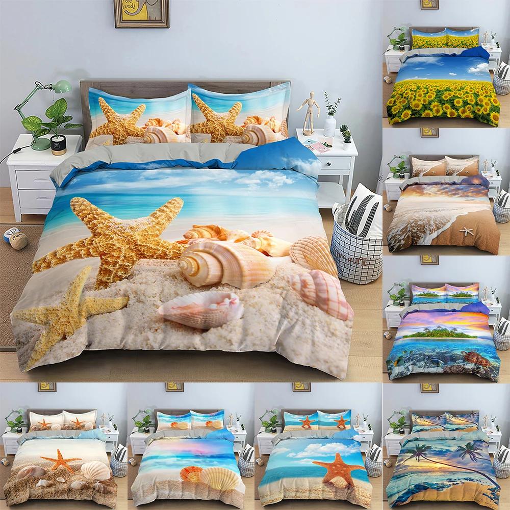 Starfish Duvet Cover Conch Beach Pattern Bedding Set For Kids Bedroom 3D Quilt Cover Ocean World Comforter Covers Home Textile