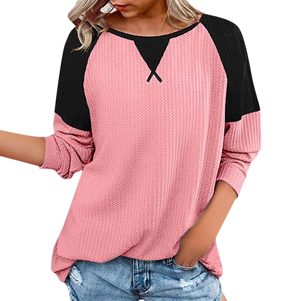 New Autumn And Winter Women's Clothing Stitching Long Sleeve Round Neck Pullover Top Women's Style