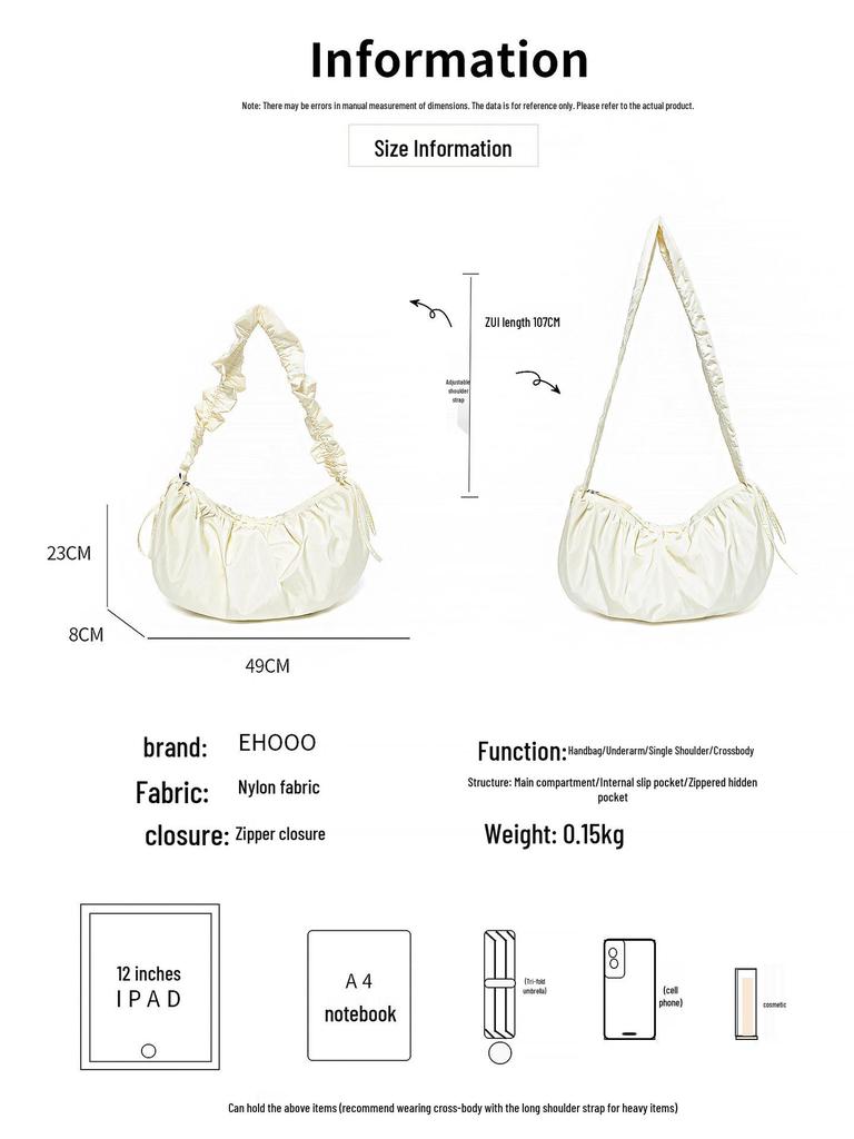 Gefaltete Wolken Koreanische Nischen Crossbody-Tragetasche, Große Kapazität Damen Knödeltasche