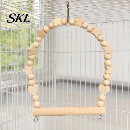 Parrot Climbing Toy Swing Perch, Solid Wood Perch Pole, Wooden Blocks And Beads Arch, Unpainted Bird for Small Medium Parrots with