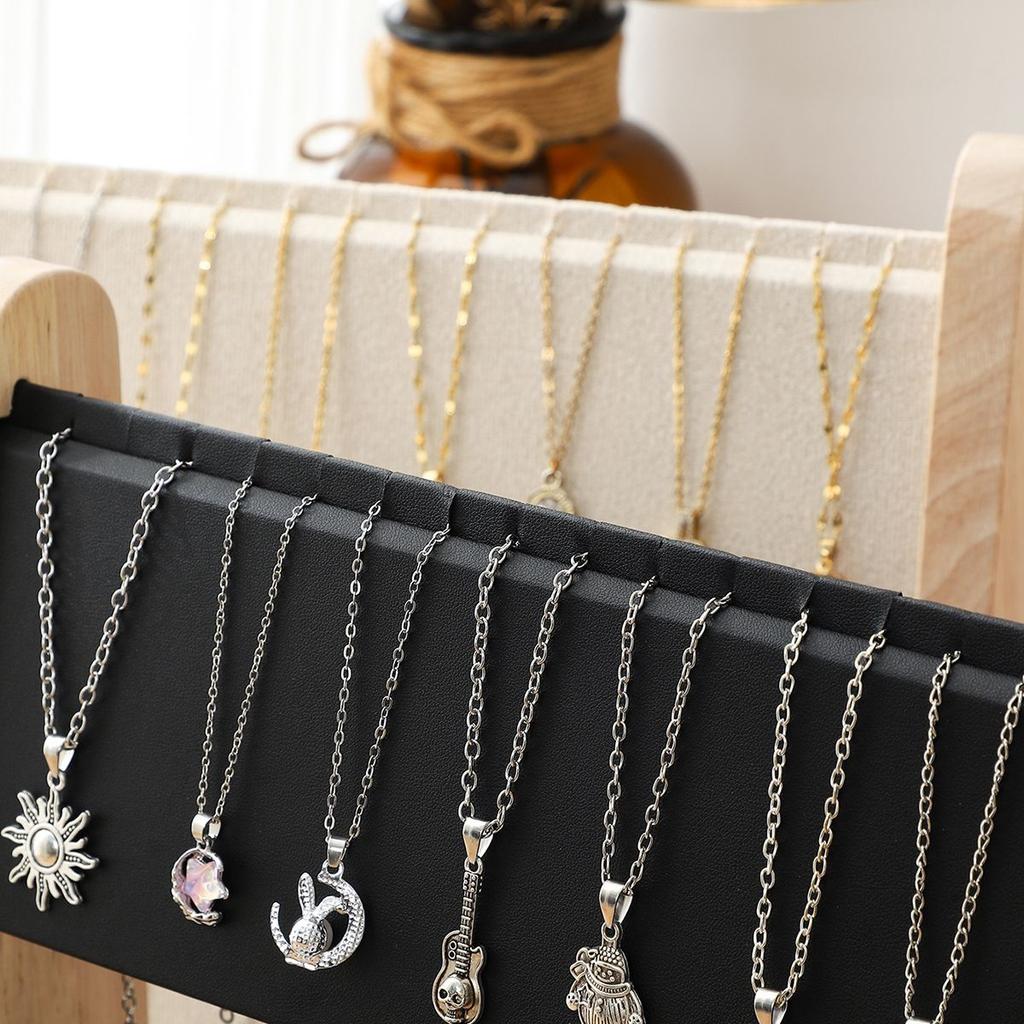 2 Layers Wood Slope Shape Jewelry Display Necklace Pendant Organizer Stand Holder Rack Showcase Tray