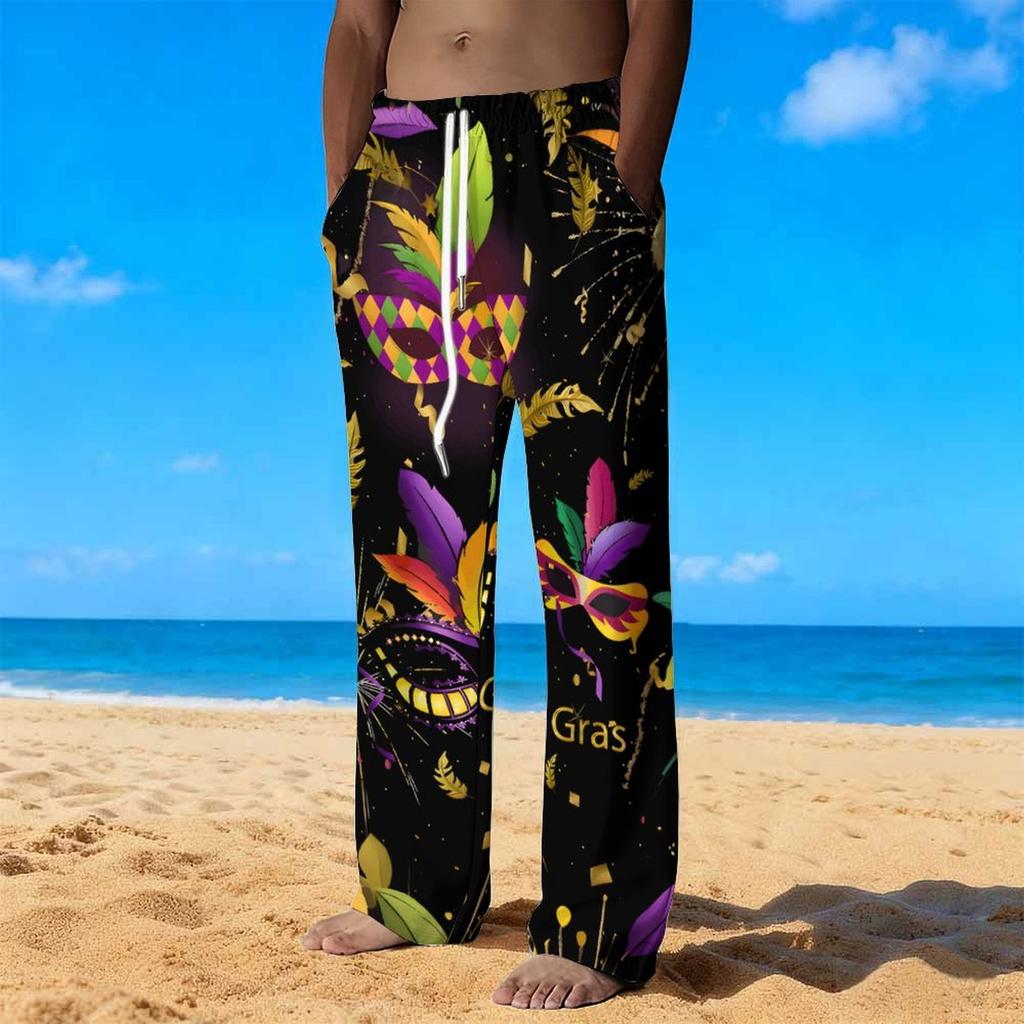 Men's Loose Casual Carnival Mask Sunset  Trousers  Printed Straight Pants