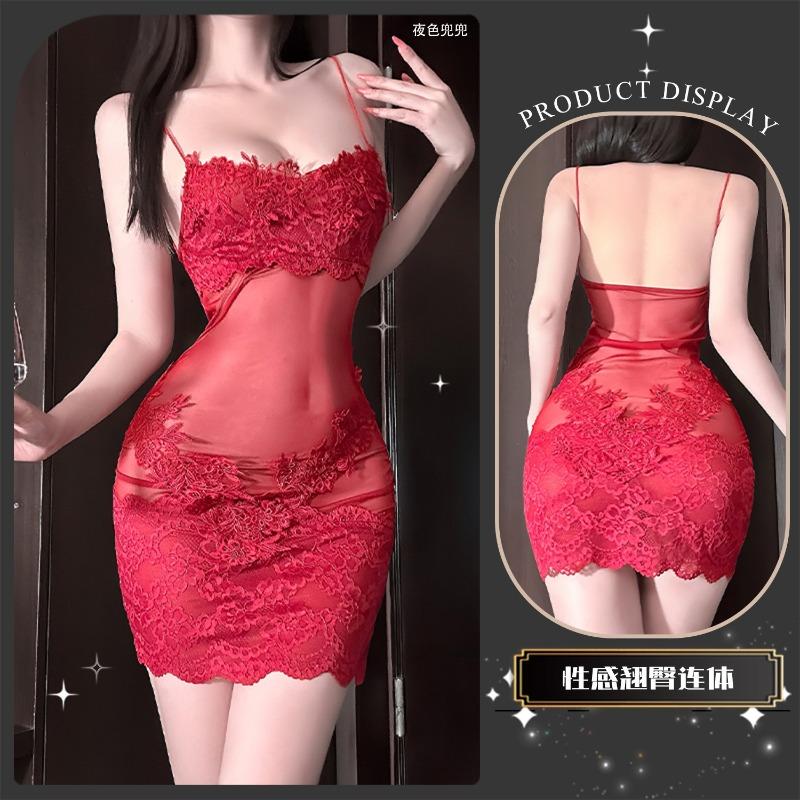 Sex underwear sexy temptation perspective mesh embroidery lace splicing suspender skirt women's nightdress