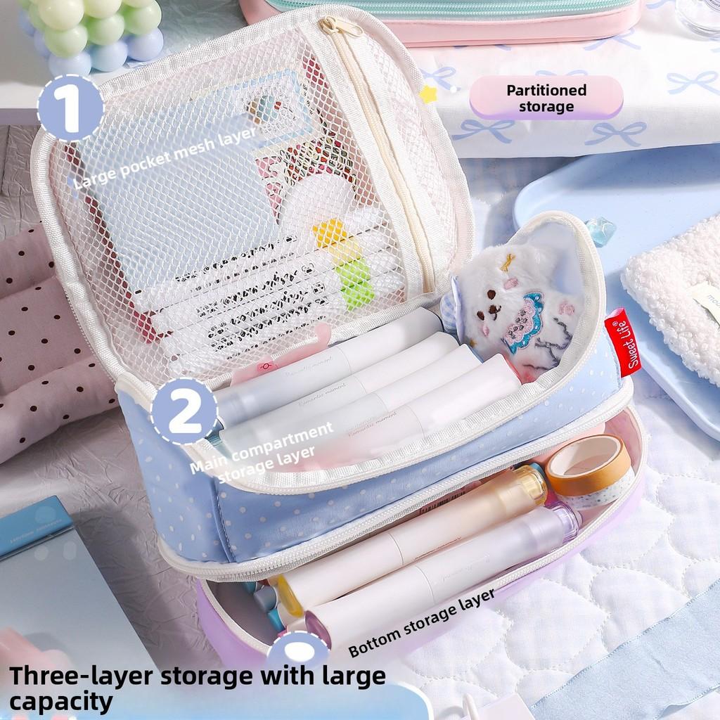 Große mehrschichtige Federtasche im Hausdesign mit Schreibwarenset für Schüler