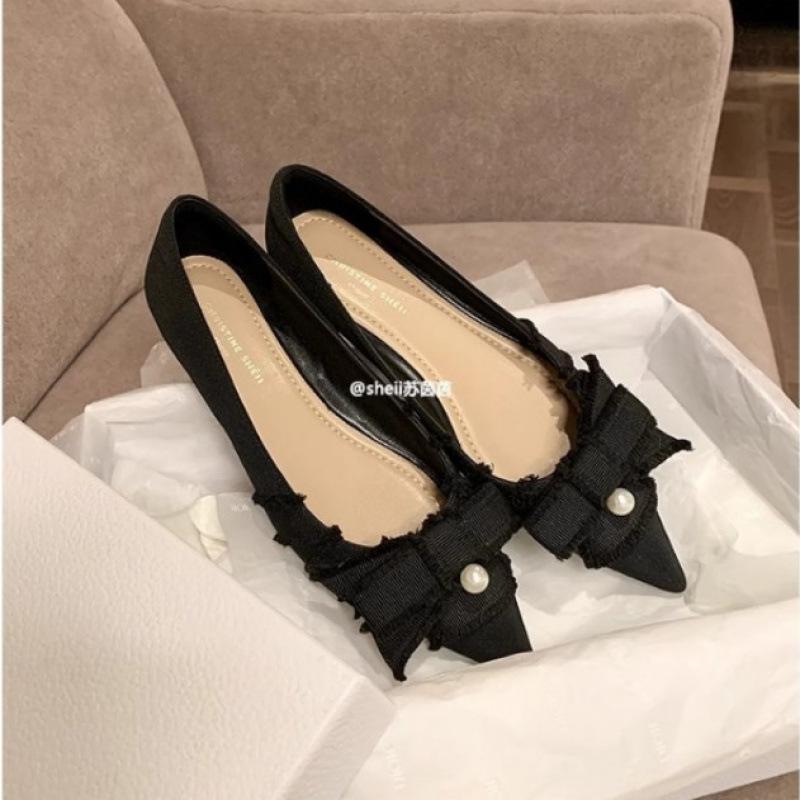 Pointed Butterfly Butterfly Pearl Flat Shoes Women's High Heel Wedding Shoes Commuter Shoes