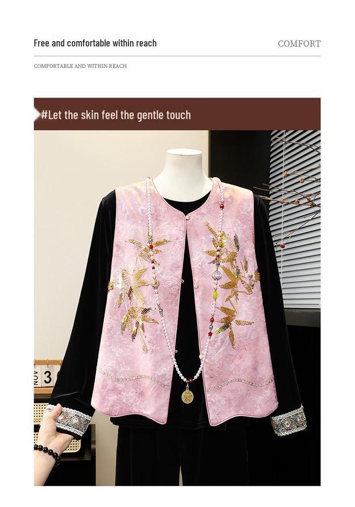 Chinese Style Embroidered Women's Tang Suit Vest with Frog Buttons