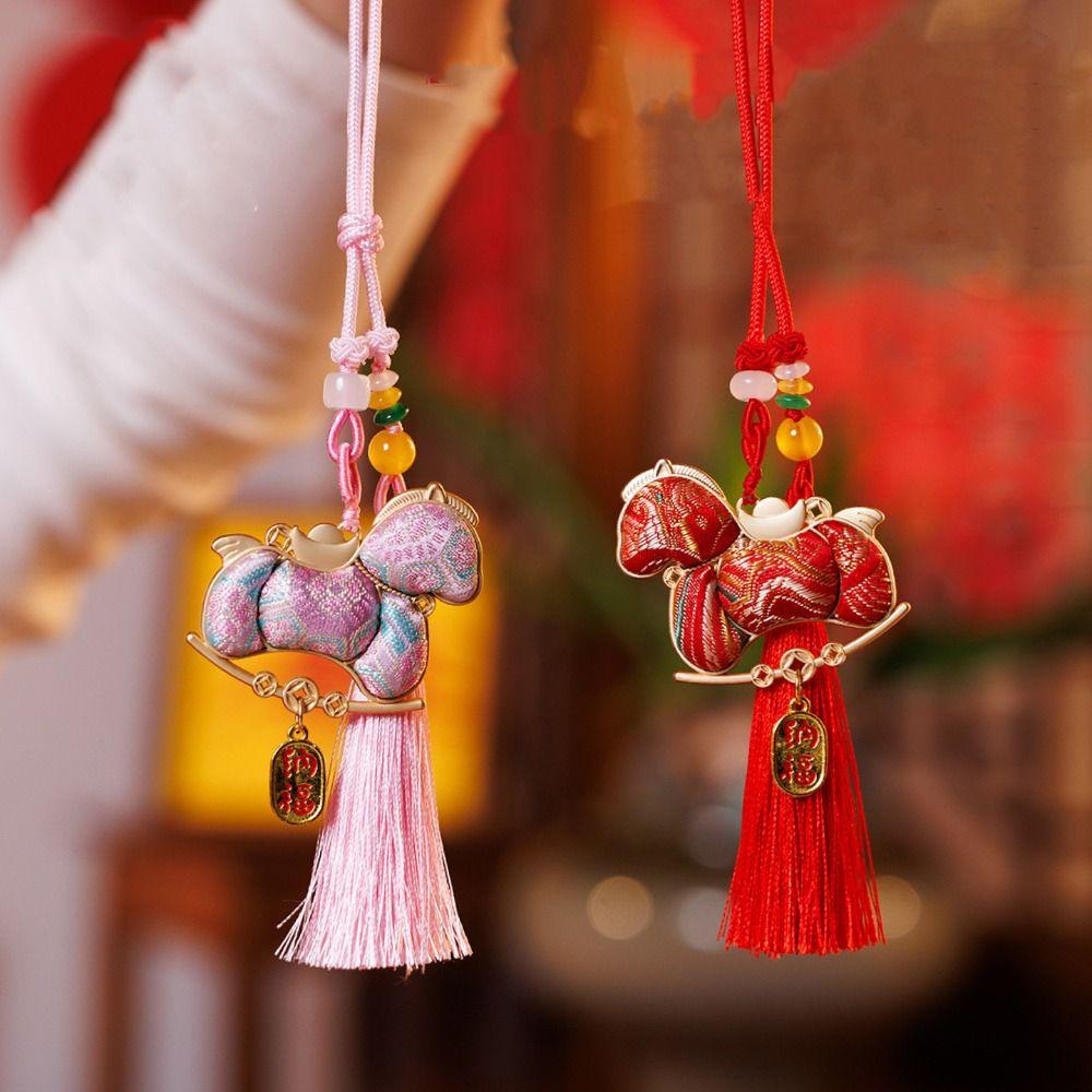 Chinese Style Pony Embroidered Pendant Satin Brocade New Year Horse Pendant Spring Festival Tassel Horse Hanging Decoration