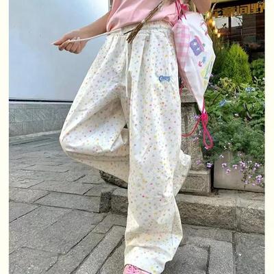 Spring and Summer Print Letter Cargo Pants Women Sweet Fashion High Waist Wide Leg Trousers Casual Loose Preppy Style Female Cute Pants