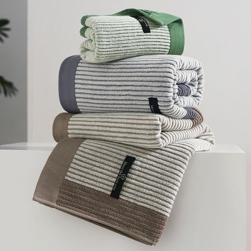 3pcs/set Cotton Striped Face Bath Towels Super Soft Absorbent Shower Towel Set for Adults Home Bathroom serviette de bain