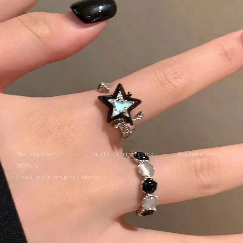Contrasting Color Opal Star Ring, Women's Ins Tide Fashion Personality Couple Index Finger Ring, Niche Temperament Versatile Ring