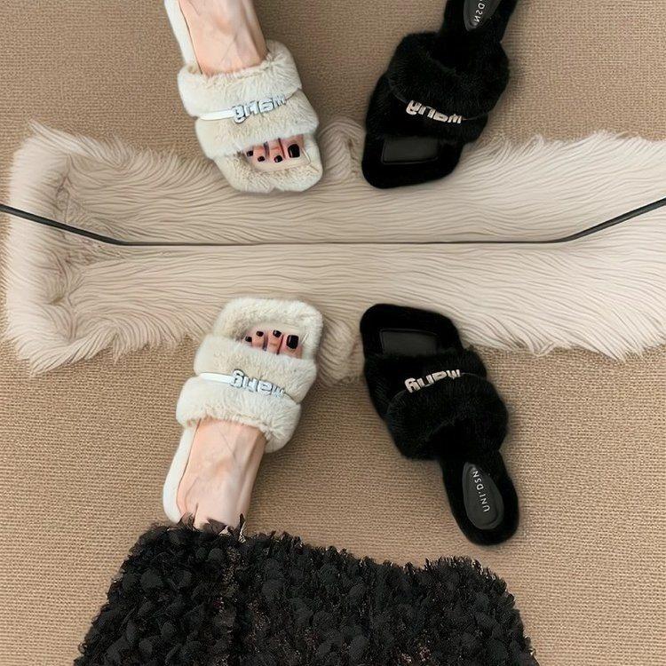 Coarse-heeled Mao Mao Shoes Chinese Autumn Open-toed European and American Style 2025 High-heeled Sandals Outer Wear Slippers Women's Head and Lam