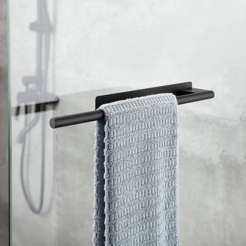 Bathroom Towel Racks No Drill Double Adhesive Towel Bar Stainless Steel Matte Black Towel Holder for Bathroom Kitchen