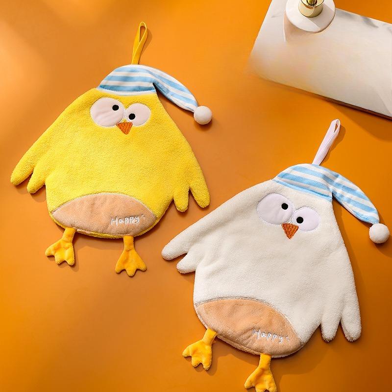 Sleeping Cap, Chick, Cute Hanging Hand Towel, Children's Coral Fleece Absorbent Towel, Bathroom Dual-purpose Handkerchief