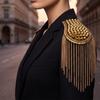 Sew-On Epaulette Shoulder Bar Accessory with Rivet Studs and Layered Metal Chain for Punk Theme Clothing Enhancement