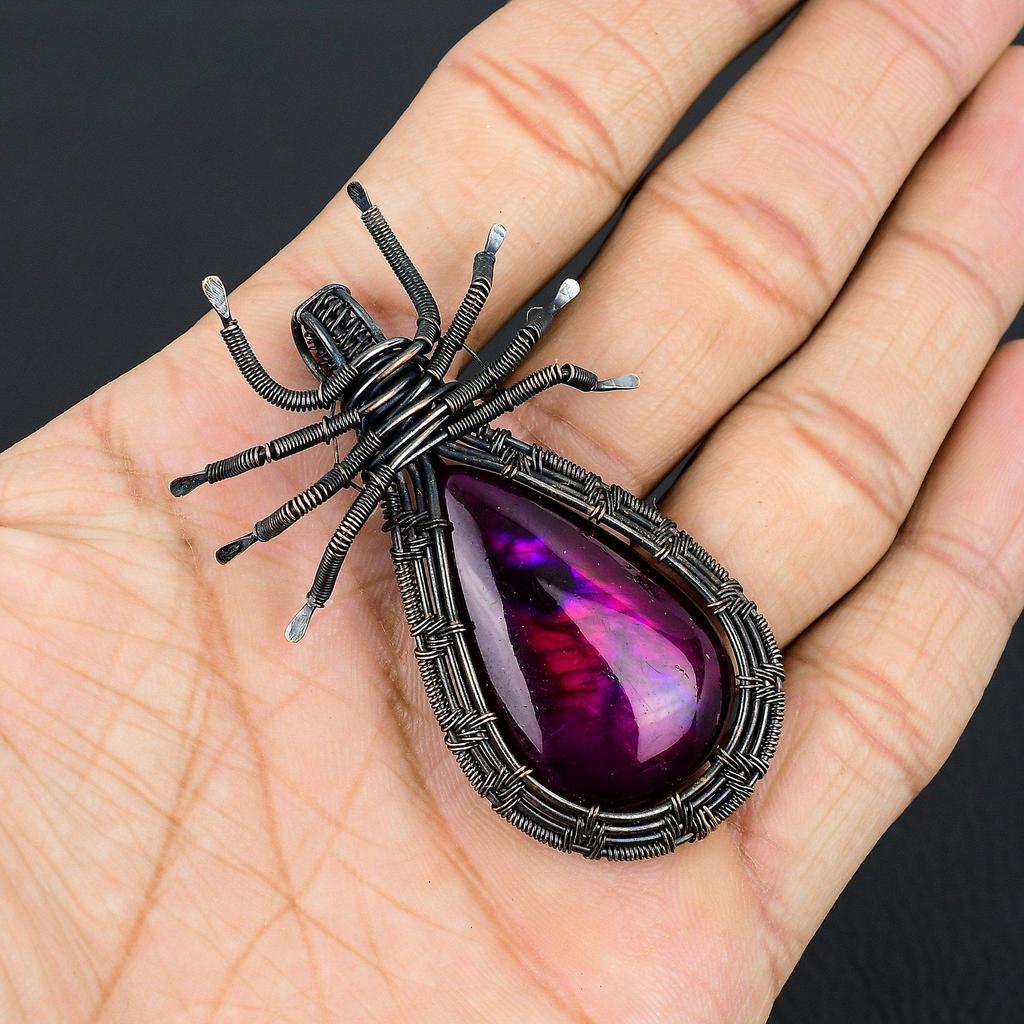 Pink Flash Labradorite 999 Copper Wire Wrapped Jewelry, Handmade Beauteous Gemstone Jewelry Pendant For Women