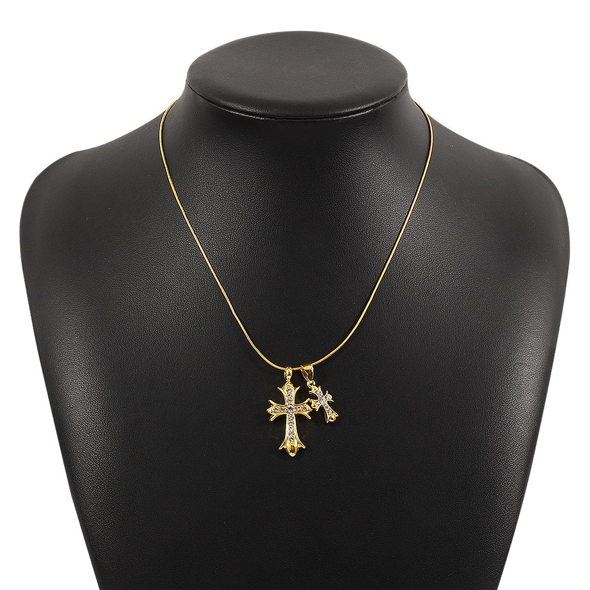 

Tooxika Luxury Full Diamonds Double Cross Pendant Necklace Temperament Simple Niche Design Alloy Necklace золотой