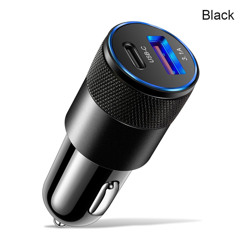 

Автомобильное зарядное устройство USB Type C с 2 портами, зарядное устройство для телефона, 3,1 А, быстрая зарядка, 12 В, 15 Вт, адаптер для прикуривателя, розетка для iPhone, Samsung чёрный